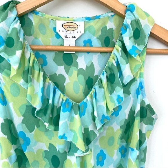 Talbots ๐ฏ silk top with v-neck & ruffle, semi sheer - Picture 4 of 9
